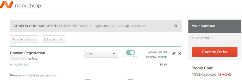 🎉  顶级域名 — 1 年仅需 0.20 美元（2026 年促销活动）● 顶级域名： .online / .site / .store● 价格：约 0.20 美元（促销价）● 促销代码： FREEDOMAIN26领取步骤：➊ 打开： 