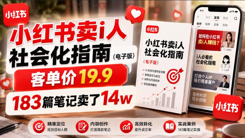 📌 #小红书  | 活动线报 · 返佣平台✍️ 《小红书卖I人社会化指南（电子版） 客单价19.9 183篇笔记卖了14w！》📖 项目介绍：本项目是小红书低门槛虚拟资料变现赛道，主打I人社会化指南电子版资料，精准聚焦内向、社恐人群的社交痛点，客单价19.9元，实操案例凭借183篇笔记斩获14万销售额，变现模式成熟稳定