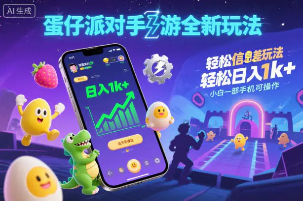 ✍️  《蛋仔派对手游全新玩法 轻松日入1k+ 风口信息差玩法》💡  项目介绍：蛋仔派对手游全新玩法，轻松日入1k+，风口信息差玩法，当天见收益，小白一部手机可操作