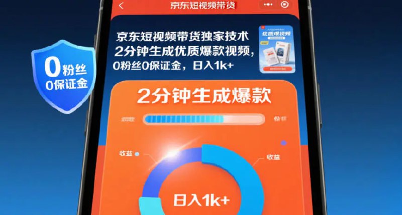 ✍️  《京东短视频带货独家技术 2分钟生成一条优质爆款视频 0粉丝0保证金》💡  项目介绍：京东短视频带货-其实就是把制作好的视频放到京东上去，然后挂载我们的商品链接，只要用户在我们视频中的商品链接购买了商品，这样我们就有了佣金，并且佣金比例一般在10%到60%，熟练后基本上搬运一个视频只需要2分钟，一个账号一天发10-30条