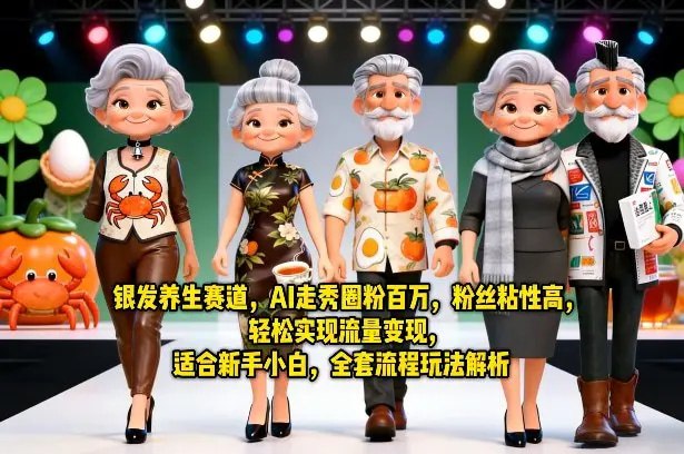 📌 #短视频 ✍️ 《银发养生赛道 AI走秀圈粉百万 粉丝粘性高 轻松实现流量变现》📖 项目介绍：26年银发经济新玩法，蓝海赛道，操作简单小白无脑照搬，粉丝消费能力强，适合多渠道拓展，适合新手小白，全套流程玩法解析
