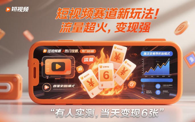 ✍️  《短视频赛道新玩法 流量超火 变现强》💡  项目介绍：最新的短视频玩法，流程大，变现快，附带详细教程