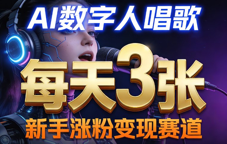 📌 #短视频 ✍️ 《AI数字人唱歌 新手涨粉变现赛道 每天3张和知识付费 副业必备》📖 项目介绍：AI数字人唱歌赛道超适合新手，无需露脸、零基础也能上手，搭配知识付费玩法，轻松搞定账号涨粉与流量变现