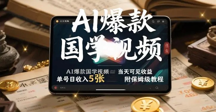 ✍️  《AI爆款国学视频 独家起号方法 小白直接上手》💡  项目介绍：AI爆款国学视频，独家起号方法，小白直接上手，当天可见收益，单号日收入5张+，起号快流量猛变现强，老项目新玩法，国学赛道视频
