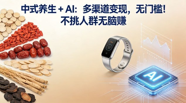 ✍️  《中式养生+AI 多渠道变现 无门槛 不挑人群无脑賺》💡  项目介绍：现在最火的搞钱组合居然是中式养生+AI！别人还在卷养生科普的红海，聪明的人早就靠AI把这个赛道玩出了新花样，关键是——0基础能做，不挑人群