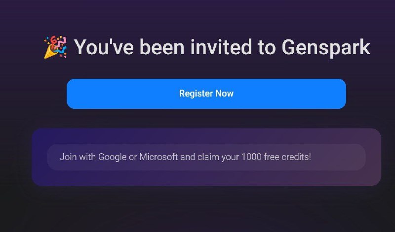 ✨Genspark 1100 信用额度（企业）邀请链接✨点击这里（使用 Gmail / Microsoft 帐户加入）🗣  联系我们 / 项目导航