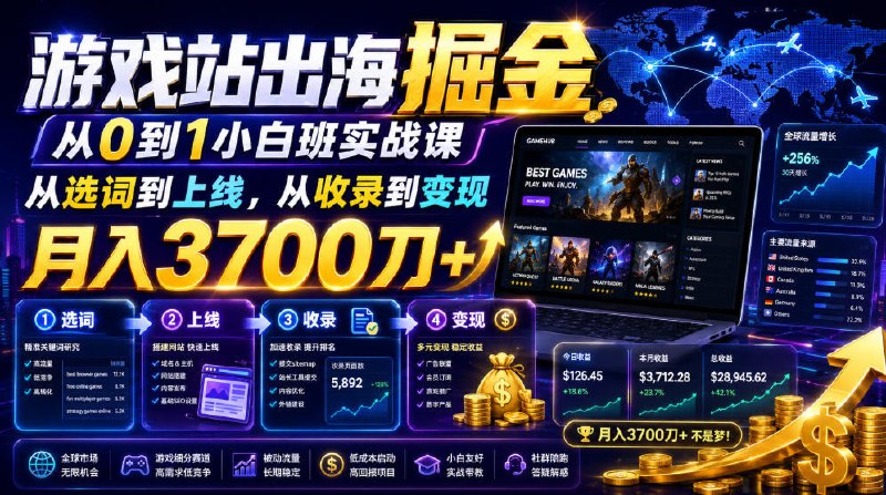 📌 #奇技淫巧  | 活动线报 · 返佣平台✍️ 《游戏站出海掘金从0到1小白实战课 从选词到上线 从收录到变现 月入3700刀+》📖 项目介绍：前期投入少：域名+服务器+AI编程工具，几百块就能启动，不需要开发复杂的产品，也不需要给谷歌投流；需求明确：玩家会主动搜索攻略，你只需要满足这些搜索需求，不用自己再找用户再去验证需求；正反馈快：选对词、上线站，几天内就能看到流量和广告收入，不需要等几个月才知道方向