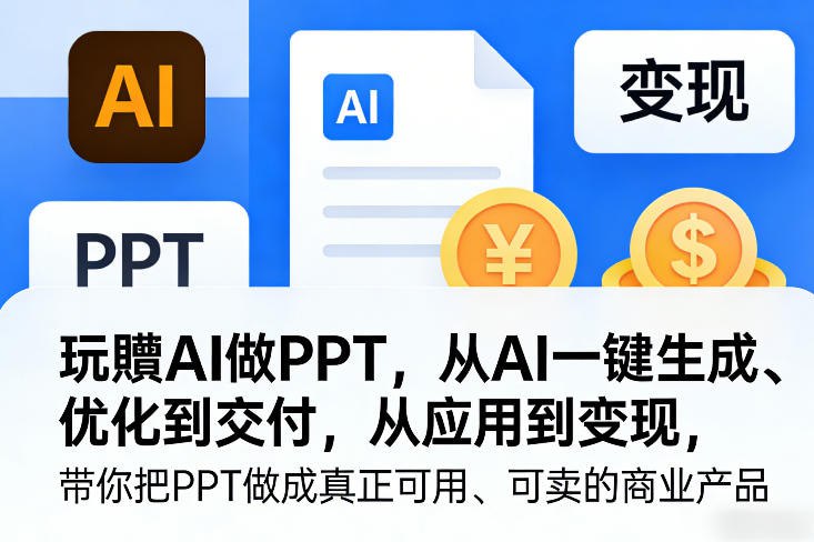 📌 #AI ✍️ 《玩賺AI做PPT 从AI一键生成、优化到交付 从应用到变现》💡 项目介绍：从AI一键生成PPT、优化打磨，到落地交付，再到商业变现，全流程闭环教学