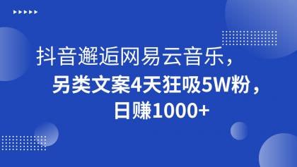 🛞  #抖音 #网易 ✍️  《抖音邂逅网易云音乐 另类文案4天狂吸5W粉 日赚1000+》-   我们采用抖音加网易云音乐的方式制作独特热门文案作品